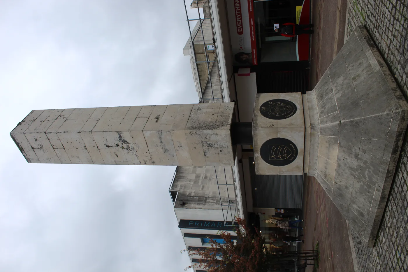 The Obelisk on Broad Walk, Harlow town centre, near where the Light Up Broad Walk Christmas tree stands. The paving around it has since been renewed.